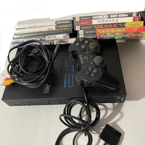 Sony PlayStation 2 PS2 Bundle with 10 Games Hitman 2 Socom Tetris Worlds Full Sp - Picture 5 of 10